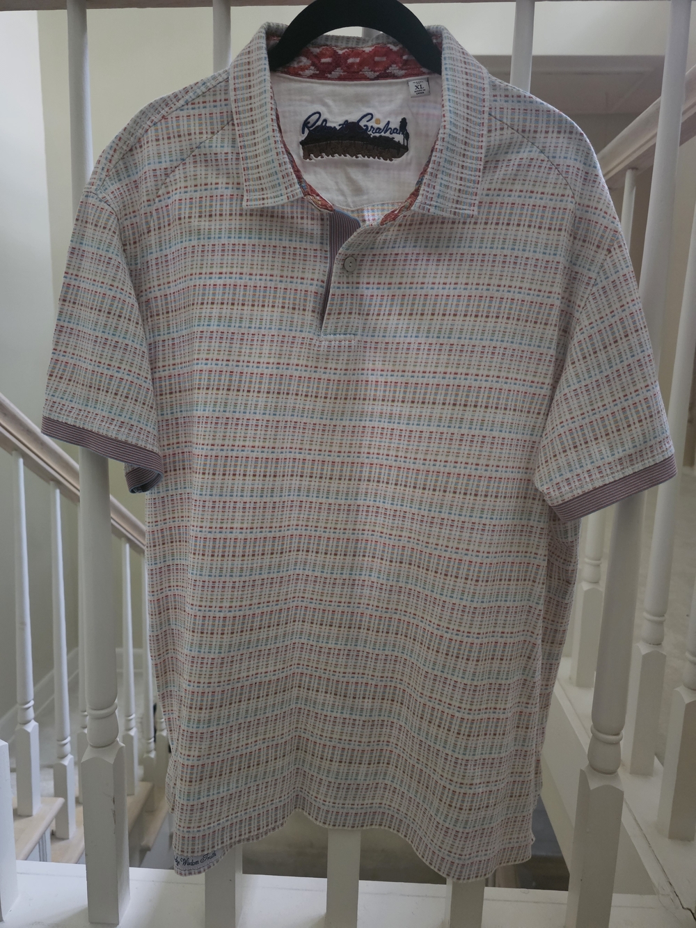 Robert Graham Multicolor Stripe Polo in White, Blue & Red